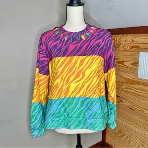 Queen of Sparkles Colorblock Tri-Color Zebra Jewel Neck Sweatshirt Extra Small